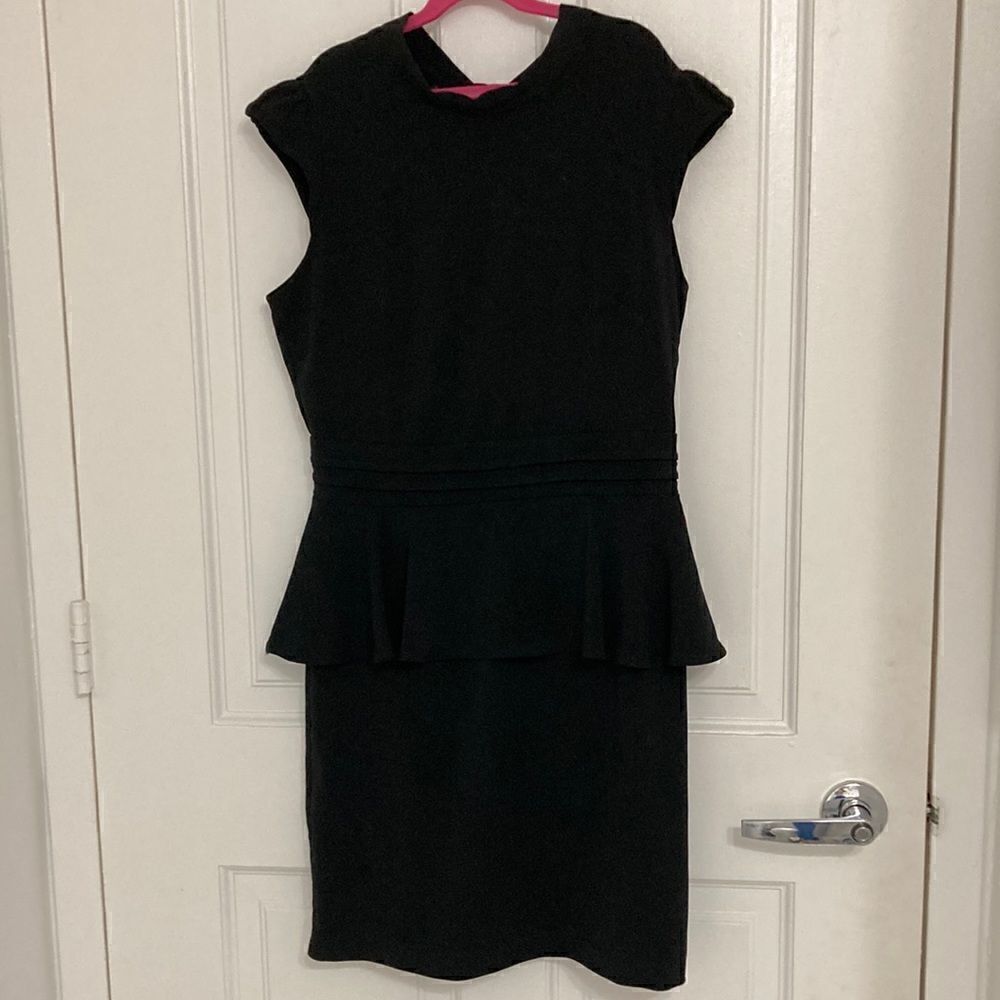 Issue NY Black Halter Dress with Ruffle Detail, Cummerbund Waist & Cap Sleeve.